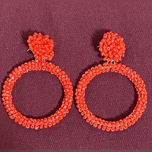 NWOT Red Beaded Dangle Hoop Earrings